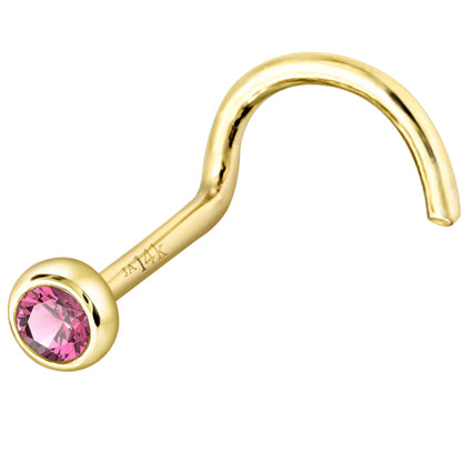 Jewelry Avalanche 22G 14K Gold Bezel-set Pink Tourmaline Nose Screw Nose Stud