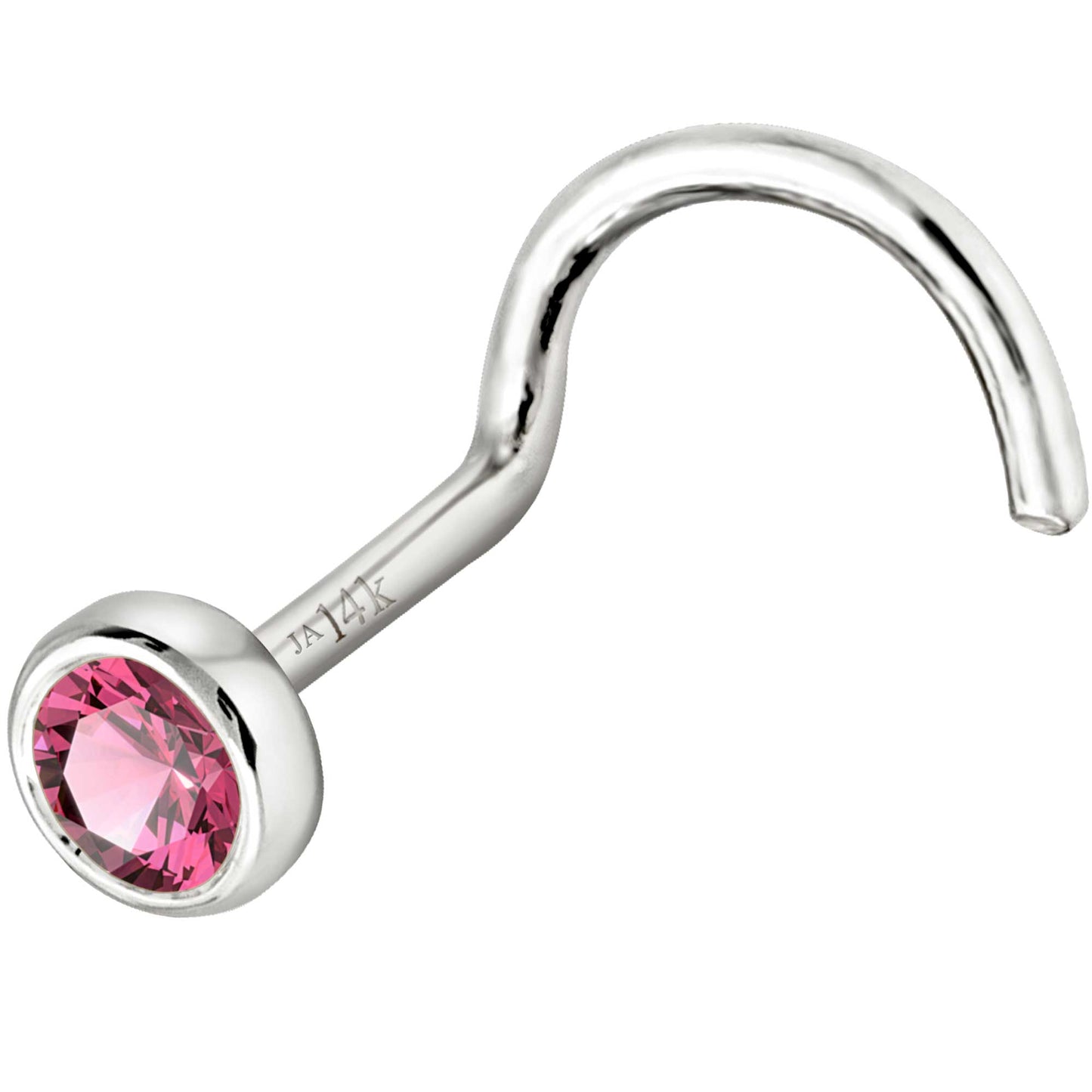 Jewelry Avalanche 22G 14K Gold Bezel-set Pink Tourmaline Nose Screw Nose Stud