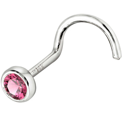 Jewelry Avalanche 22G 14K Gold Bezel-set Pink Tourmaline Nose Screw Nose Stud