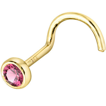 Jewelry Avalanche 22G 14K Gold Bezel-set Pink Tourmaline Nose Screw Nose Stud