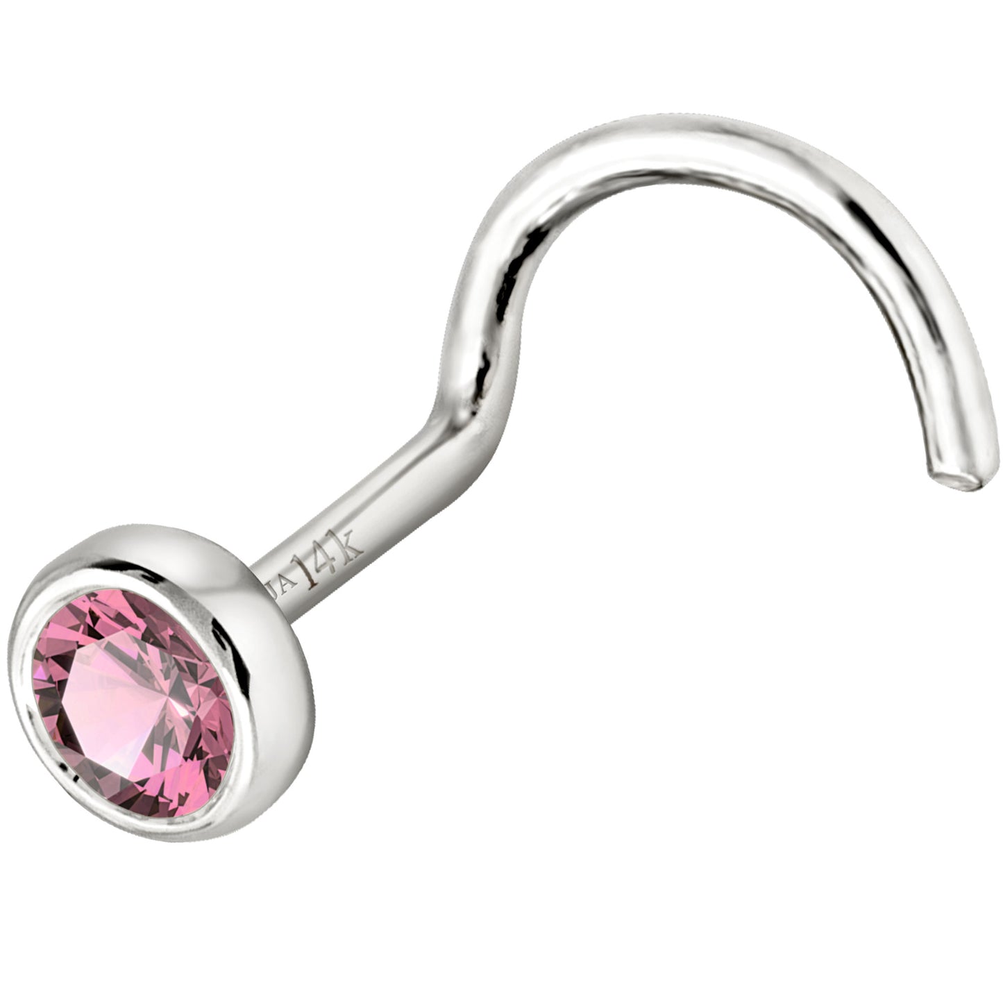 Jewelry Avalanche 22G 14K Gold Bezel-set Pink Tourmaline Nose Screw Nose Stud