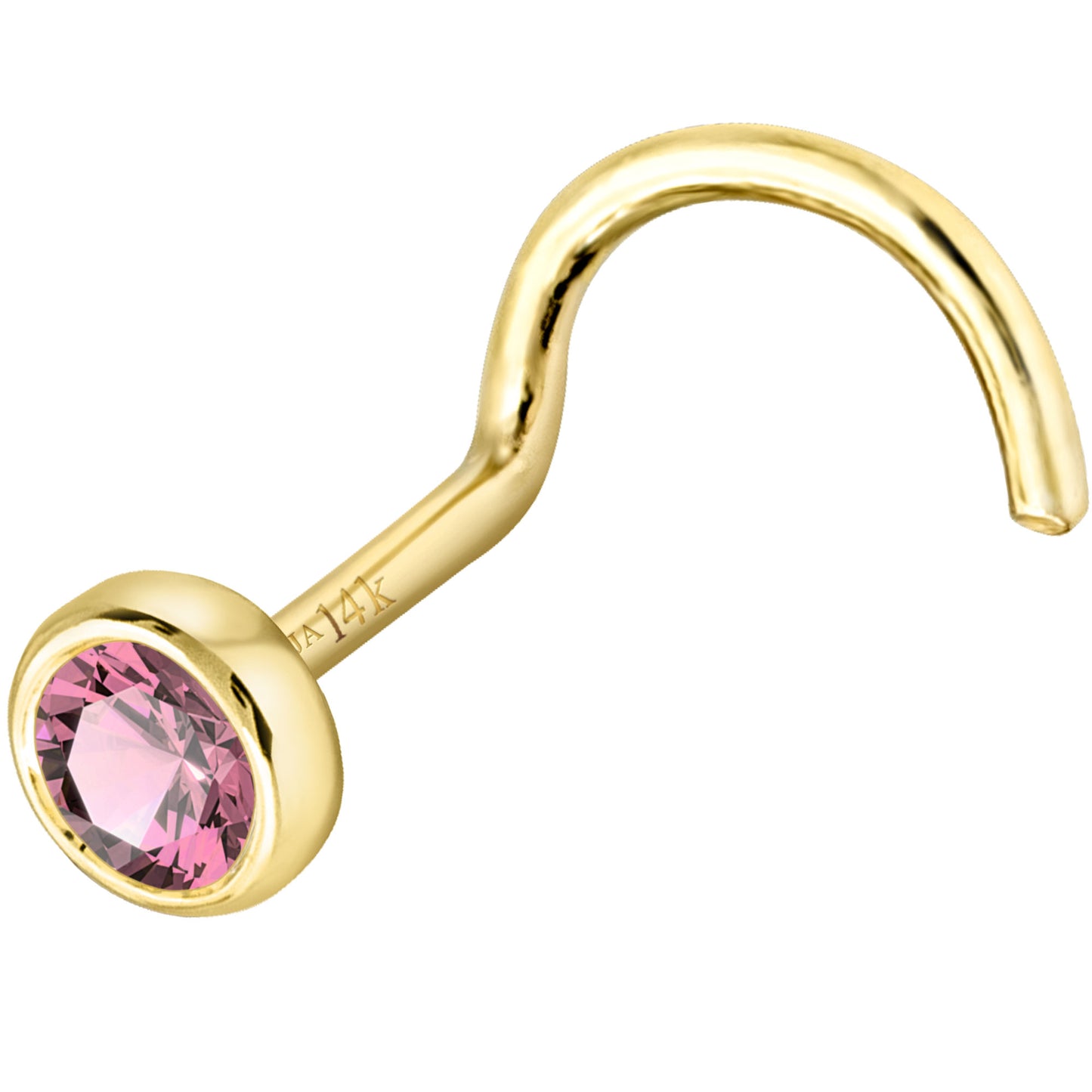 Jewelry Avalanche 22G 14K Gold Bezel-set Pink Tourmaline Nose Screw Nose Stud