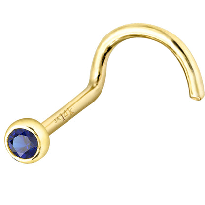 Jewelry Avalanche 22G 14K Gold Bezel-set Blue Sapphire Nose Screw Nose Stud