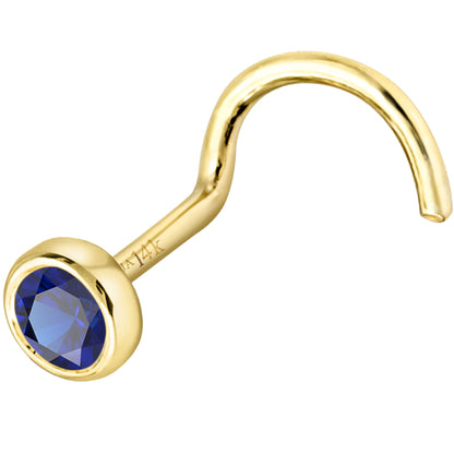 Jewelry Avalanche 22G 14K Gold Bezel-set Blue Sapphire Nose Screw Nose Stud