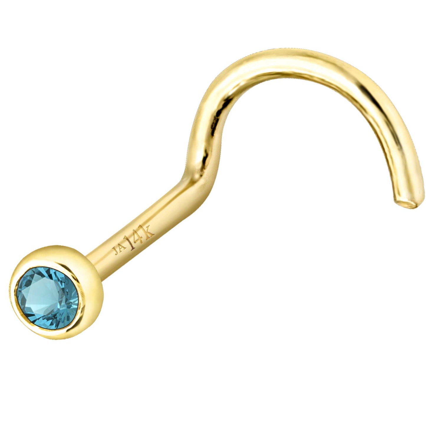 Jewelry Avalanche 22G 14K Gold Bezel-set Blue Topaz Nose Screw Nose Stud