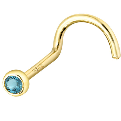 Jewelry Avalanche 22G 14K Gold Bezel-set Blue Topaz Nose Screw Nose Stud