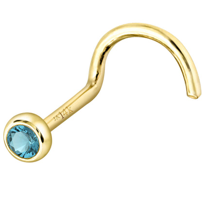 Jewelry Avalanche 22G 14K Gold Bezel-set Blue Topaz Nose Screw Nose Stud