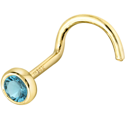 Jewelry Avalanche 22G 14K Gold Bezel-set Blue Topaz Nose Screw Nose Stud