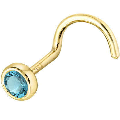 Jewelry Avalanche 22G 14K Gold Bezel-set Blue Topaz Nose Screw Nose Stud