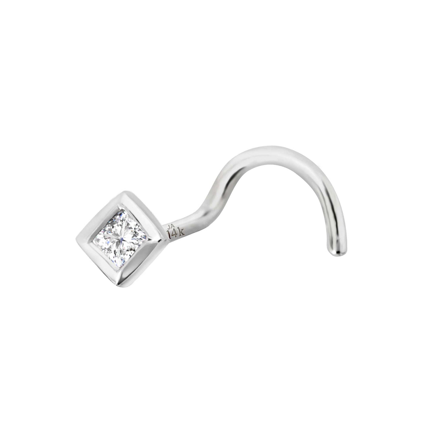 Jewelry Avalanche Bezel Set Princess Cut Diamond Nose Screw Nose Stud - Solid 14K Gold - 22G