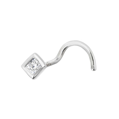 Jewelry Avalanche Bezel Set Princess Cut Diamond Nose Screw Nose Stud - Solid 14K Gold - 22G