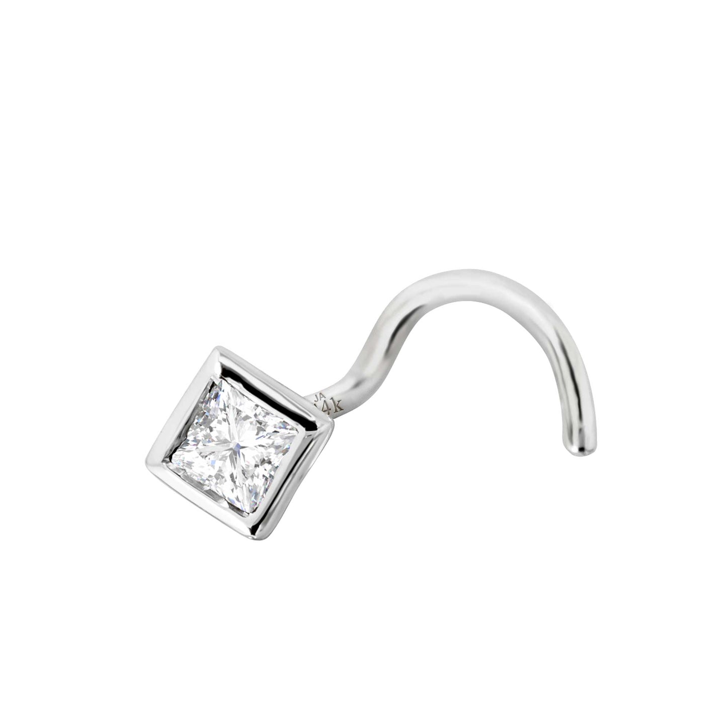 Jewelry Avalanche Bezel Set Princess Cut Diamond Nose Screw Nose Stud - Solid 14K Gold - 22G