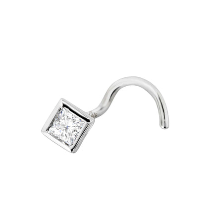 Jewelry Avalanche Bezel Set Princess Cut Diamond Nose Screw Nose Stud - Solid 14K Gold - 22G