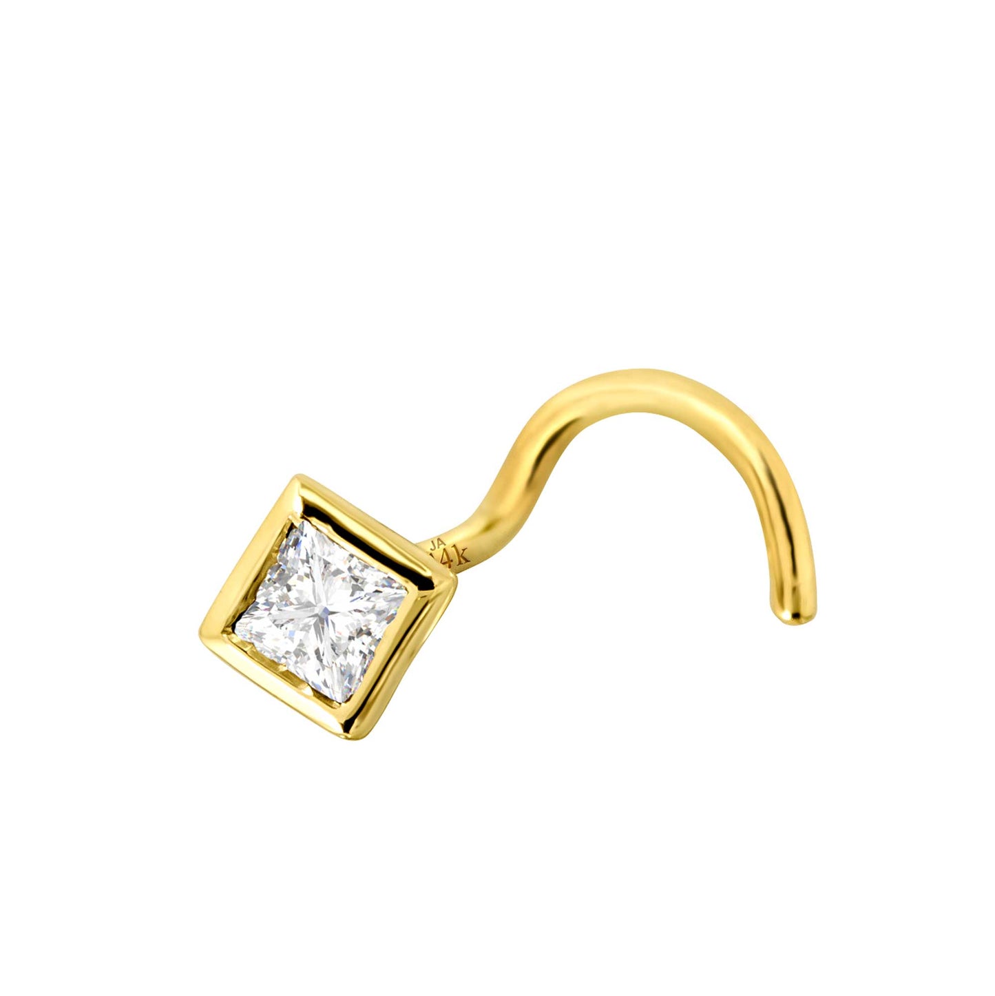 Jewelry Avalanche Bezel Set Princess Cut Diamond Nose Screw Nose Stud - Solid 14K Gold - 22G