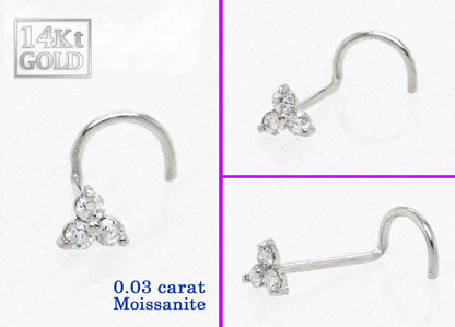 Jewelry Avalanche 14K Gold 22G 3-stone 0.015ctw Moissanite Screw Nose Stud