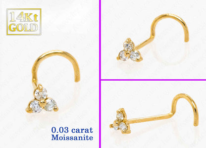 Jewelry Avalanche 22G 14K Gold 3-stone 0.03ctw Moissanite Screw Nose Stud