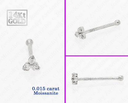 Jewelry Avalanche 14K Gold 22G 3-stone 0.015ctw Moissanite Ball-end Nose Stud