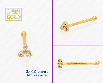 Jewelry Avalanche 14K Gold 22G 3-stone 0.015ctw Moissanite Ball-end Nose Stud