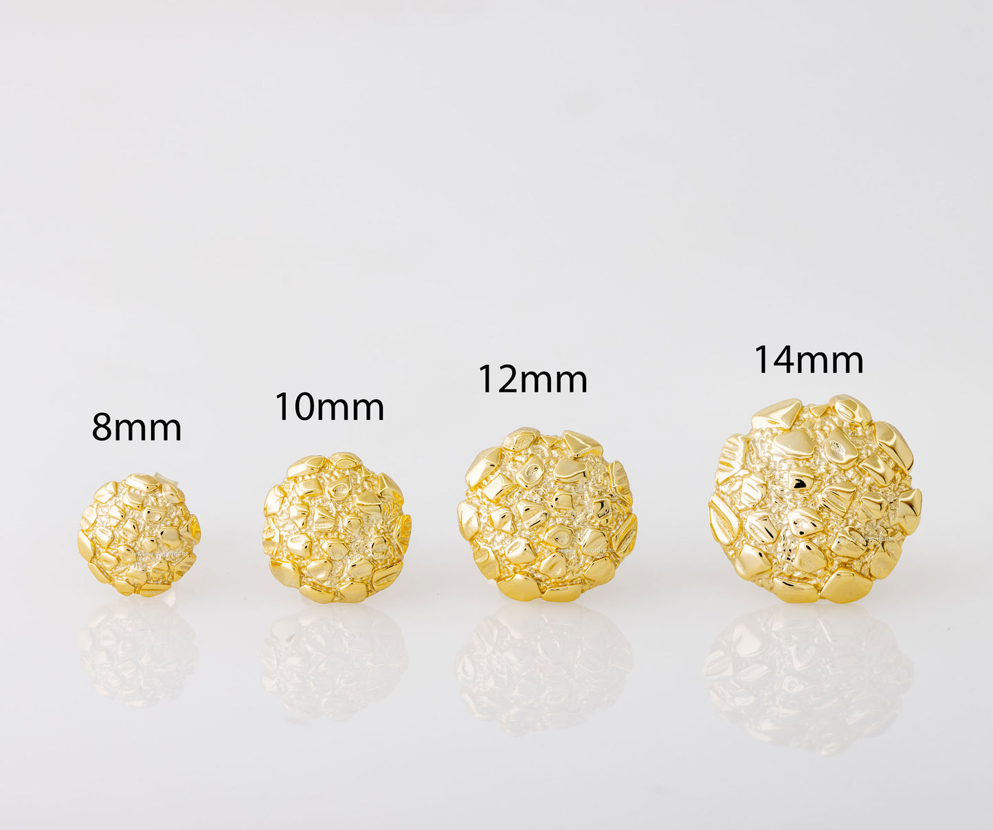 Nugget Stud Earrings - Yellow Gold Plated Sterling Silver Textured Chunky Studs