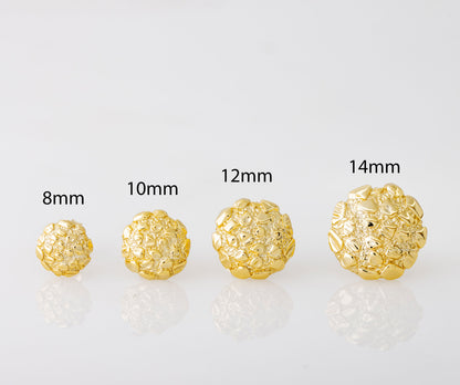 Nugget Stud Earrings - Yellow Gold Plated Sterling Silver Textured Chunky Studs
