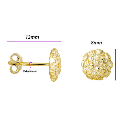 Nugget Stud Earrings - Yellow Gold Plated Sterling Silver Textured Chunky Studs