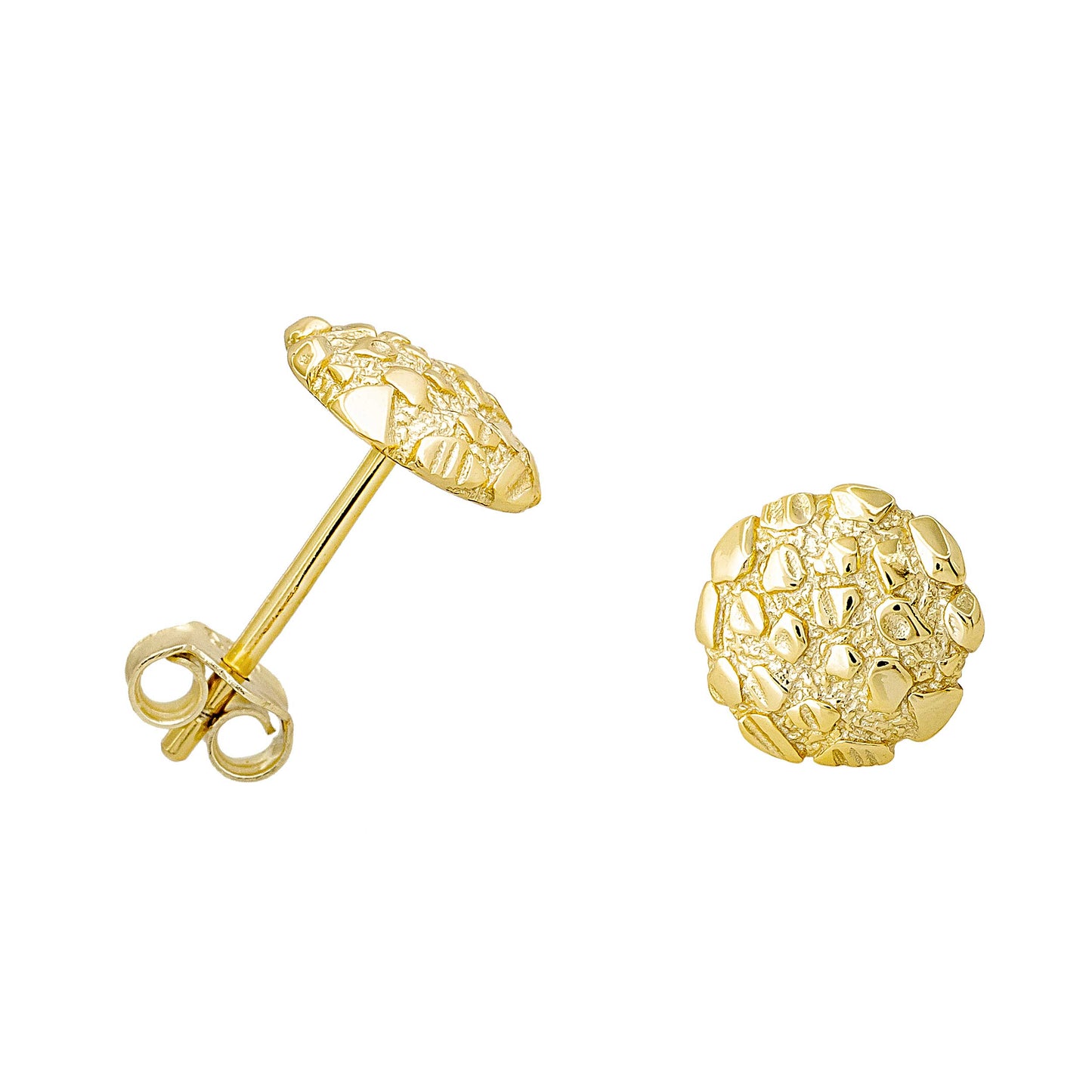 Nugget Stud Earrings - Yellow Gold Plated Sterling Silver Textured Chunky Studs