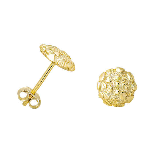 Nugget Stud Earrings - Yellow Gold Plated Sterling Silver Textured Chunky Studs