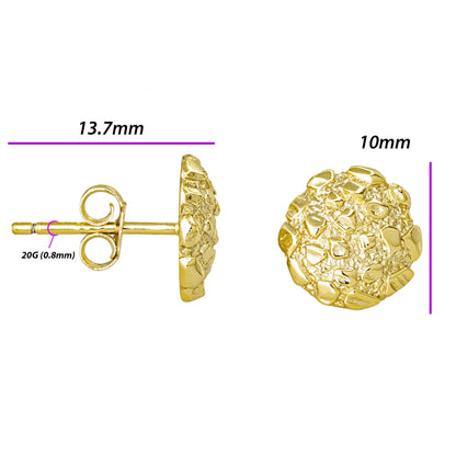 Nugget Stud Earrings - Yellow Gold Plated Sterling Silver Textured Chunky Studs