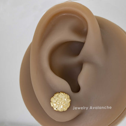 Nugget Stud Earrings - Yellow Gold Plated Sterling Silver Textured Chunky Studs