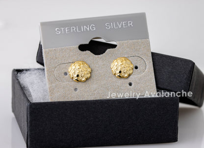 Nugget Stud Earrings - Yellow Gold Plated Sterling Silver Textured Chunky Studs
