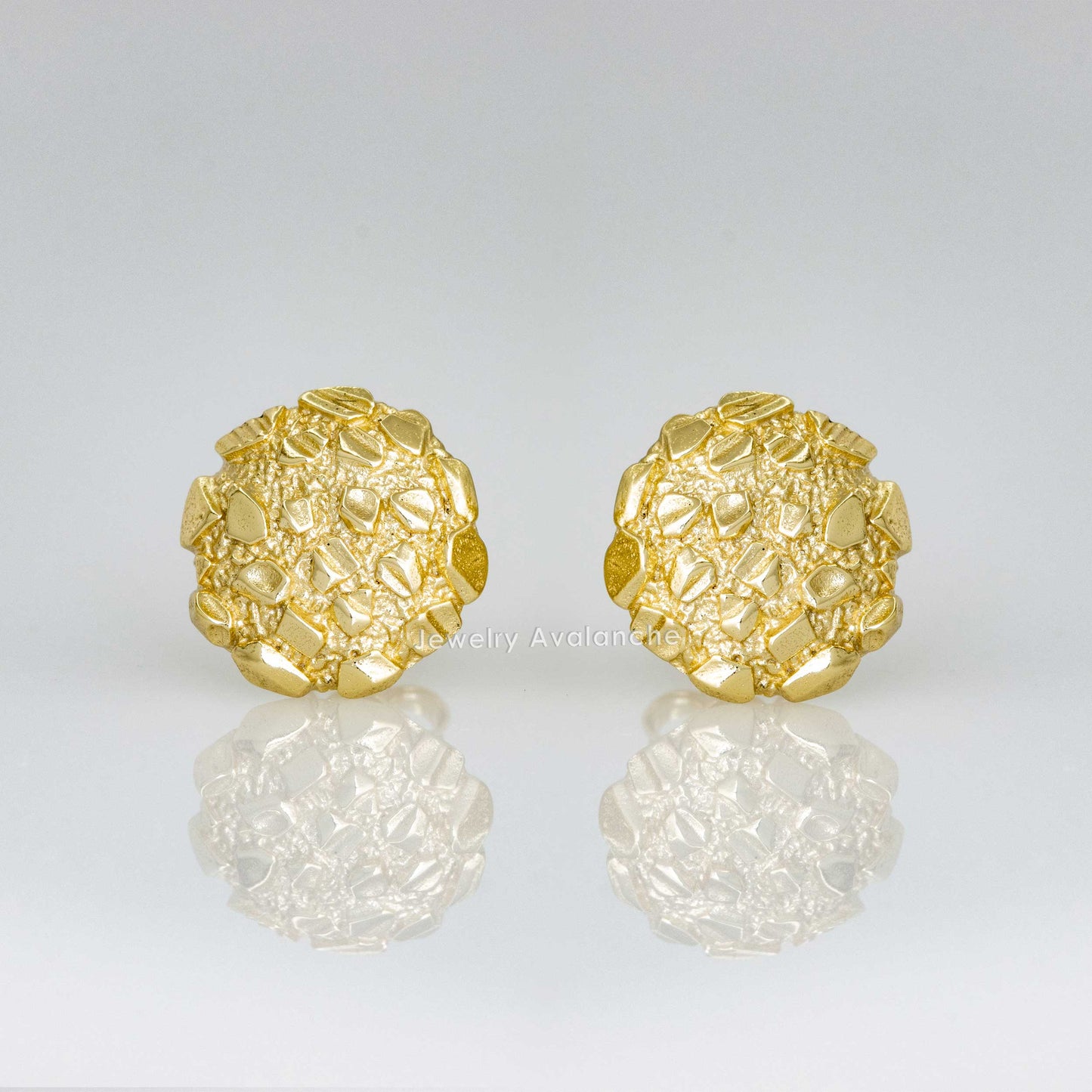 Nugget Stud Earrings - Yellow Gold Plated Sterling Silver Textured Chunky Studs