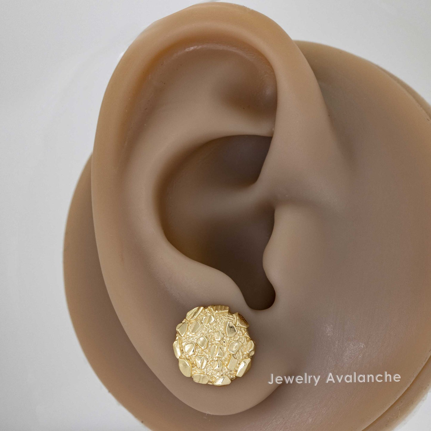 Nugget Stud Earrings - Yellow Gold Plated Sterling Silver Textured Chunky Studs
