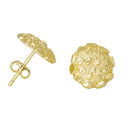 Nugget Stud Earrings - Yellow Gold Plated Sterling Silver Textured Chunky Studs