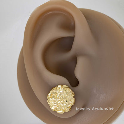 Nugget Stud Earrings - Yellow Gold Plated Sterling Silver Textured Chunky Studs