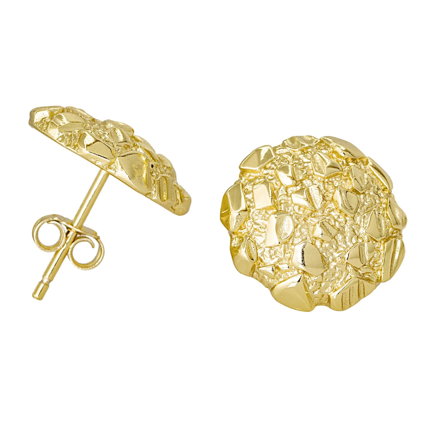 Nugget Stud Earrings - Yellow Gold Plated Sterling Silver Textured Chunky Studs