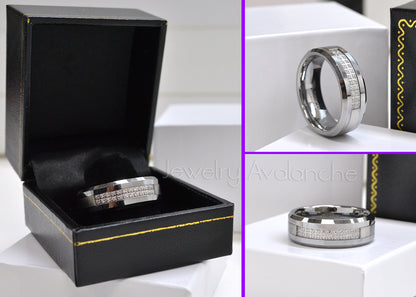 Jewelry Avalanche CZ accented Mens Tungsten Carbide Wedding Band, Comfort-fit, Beveled Edge