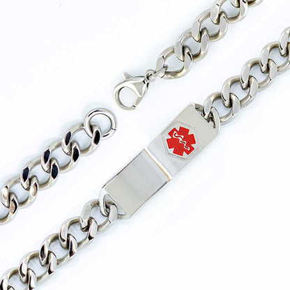 Jewelry Avalanche 9" Stainless Steel Men's Medical ID Bracelet, Curb Link Chain