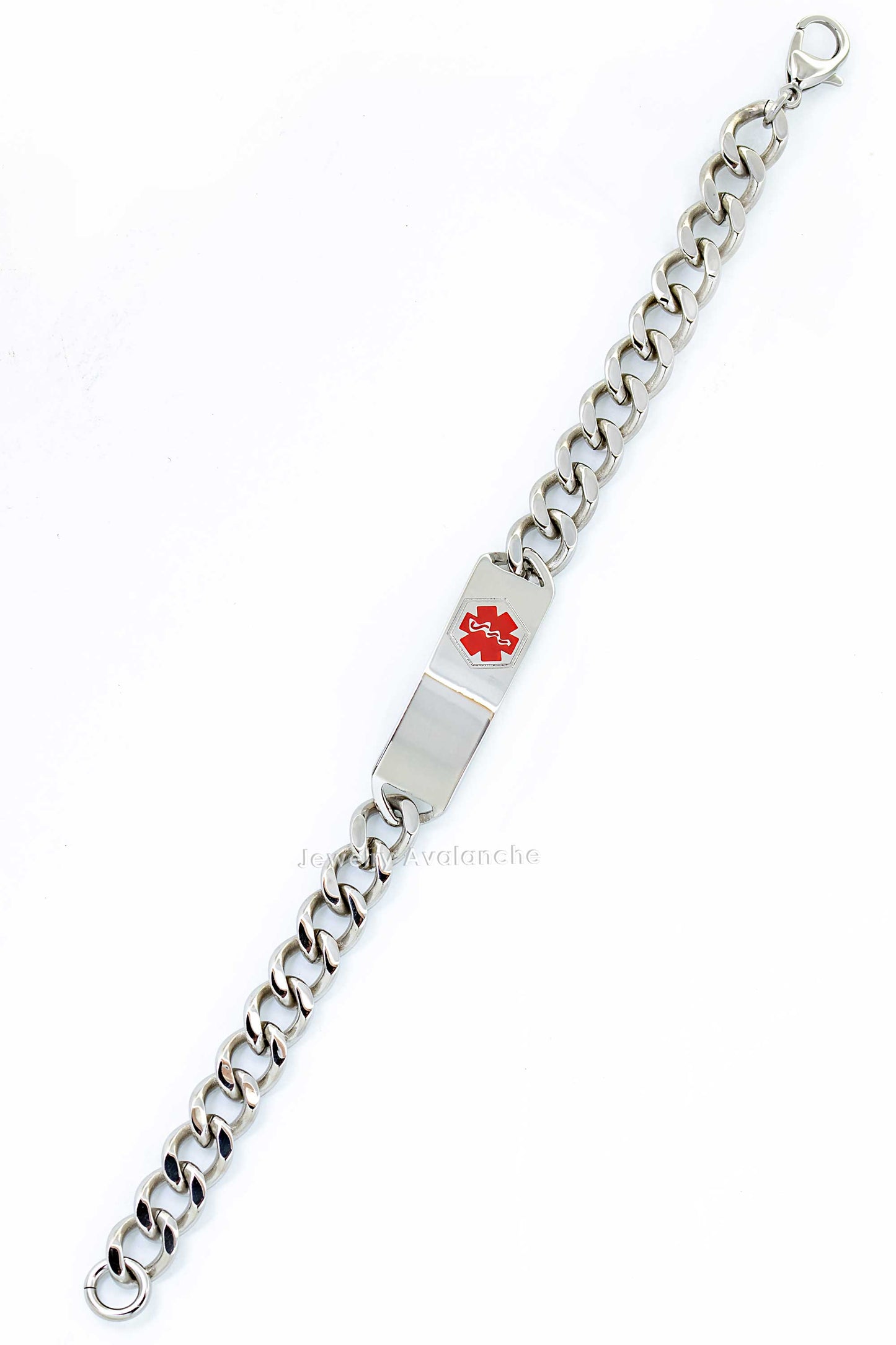 Jewelry Avalanche 9" Stainless Steel Men's Medical ID Bracelet, Curb Link Chain