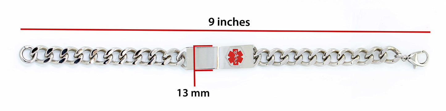 Jewelry Avalanche 9" Stainless Steel Men's Medical ID Bracelet, Curb Link Chain