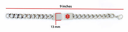 Jewelry Avalanche 9" Stainless Steel Men's Medical ID Bracelet, Curb Link Chain