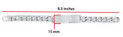 Jewelry Avalanche 8.5" Stainless Steel Men's ID Bracelet, Curb Link Chain, Lobster Clasp