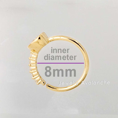 Jewelry Avalanche 14K Gold Bezel Round CZ Nose Hoop Ring, 20G, 8mm, Half-eternity