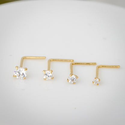 Jewelry Avalanche 1.5mm-3mm CZ Solid 22G 14K Gold L-shape Nose Stud