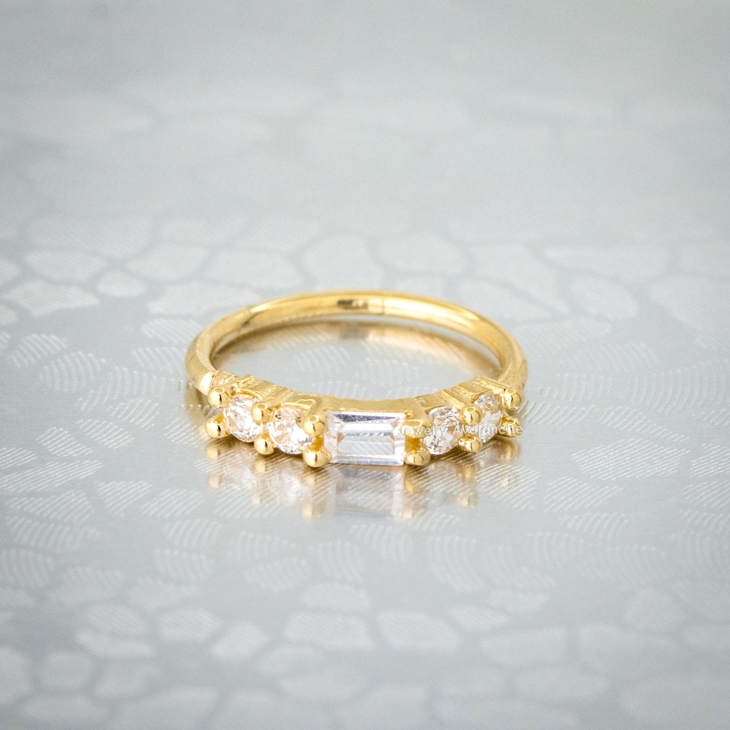 Jewelry Avalanche 14K Gold 5-stone Nose Hoop Ring Baguette & Round CZ Accent, 20G, 8mm