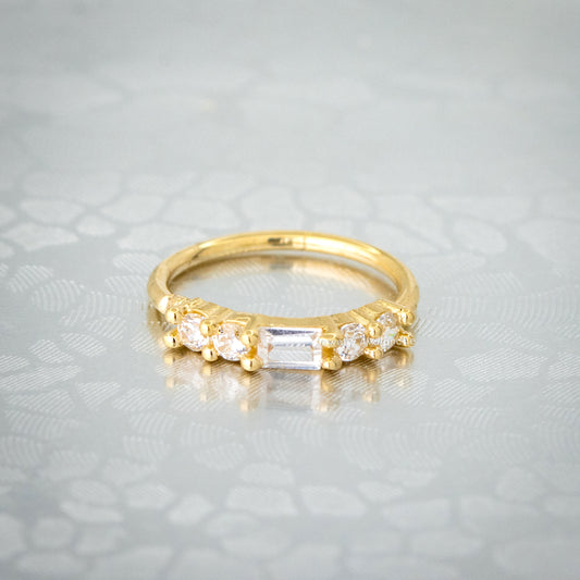 Jewelry Avalanche 14K Gold 5-stone Nose Hoop Ring Baguette & Round CZ Accent, 20G, 8mm