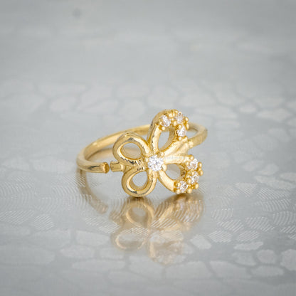 Jewelry Avalanche CZ Accented 14K Gold Butterfly Nose Hoop Ring, 20G, 8mm, Twist-open
