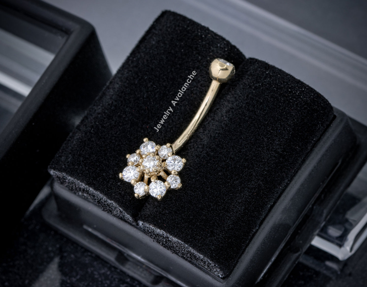 Jewelry Avalanche Women's 14K Gold Snowflake 14G Belly Button Ring with 0.55cttw Round Moissanites