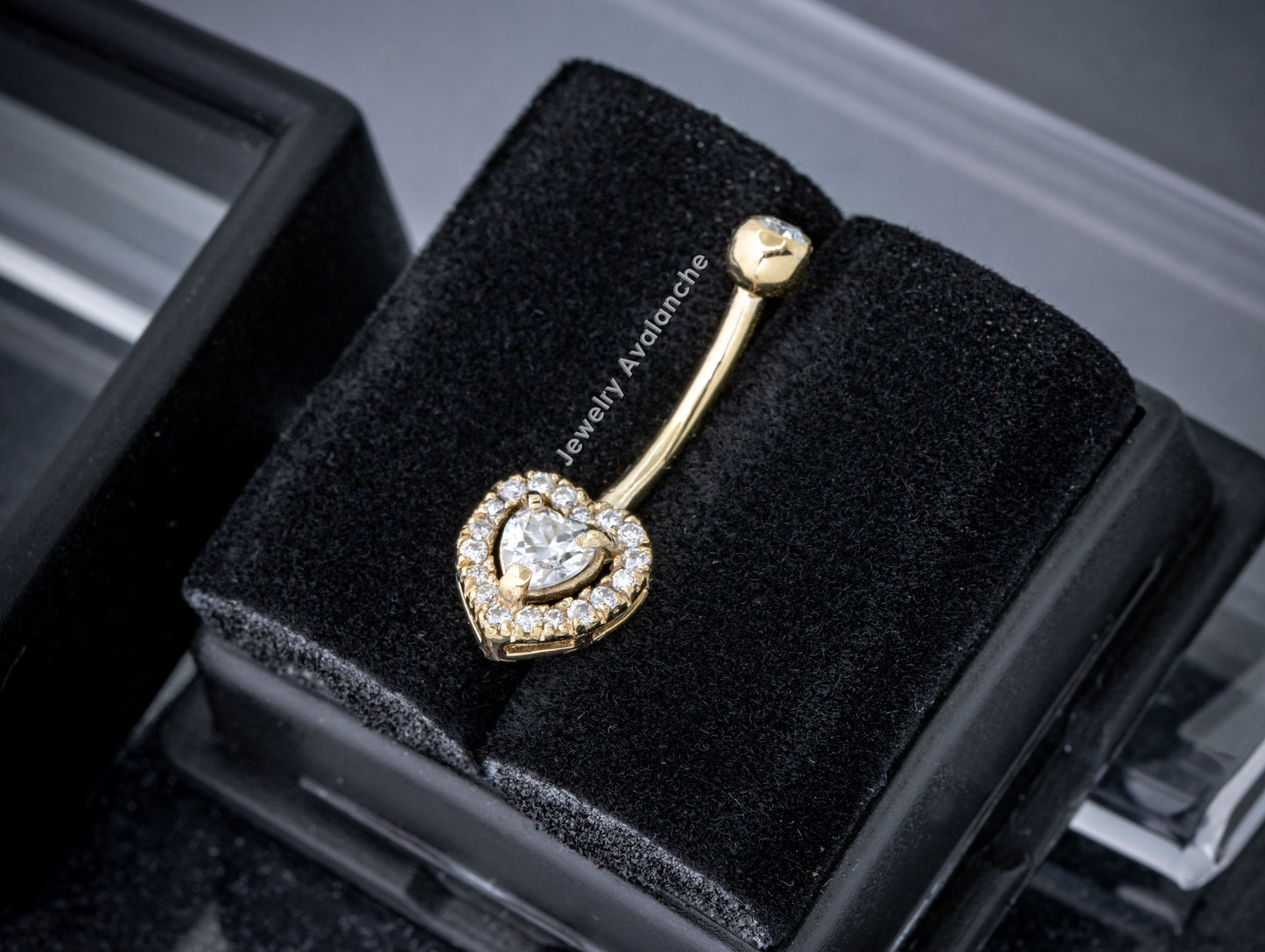 Jewelry Avalanche Women's 14K Gold Halo Heart 14G Belly Button Ring with 0.50cttw Moissanite