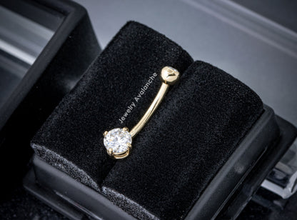Jewelry Avalanche 14K Gold Belly Button Ring 5mm-7mm Moissanite 14G Barbell Navel Ring