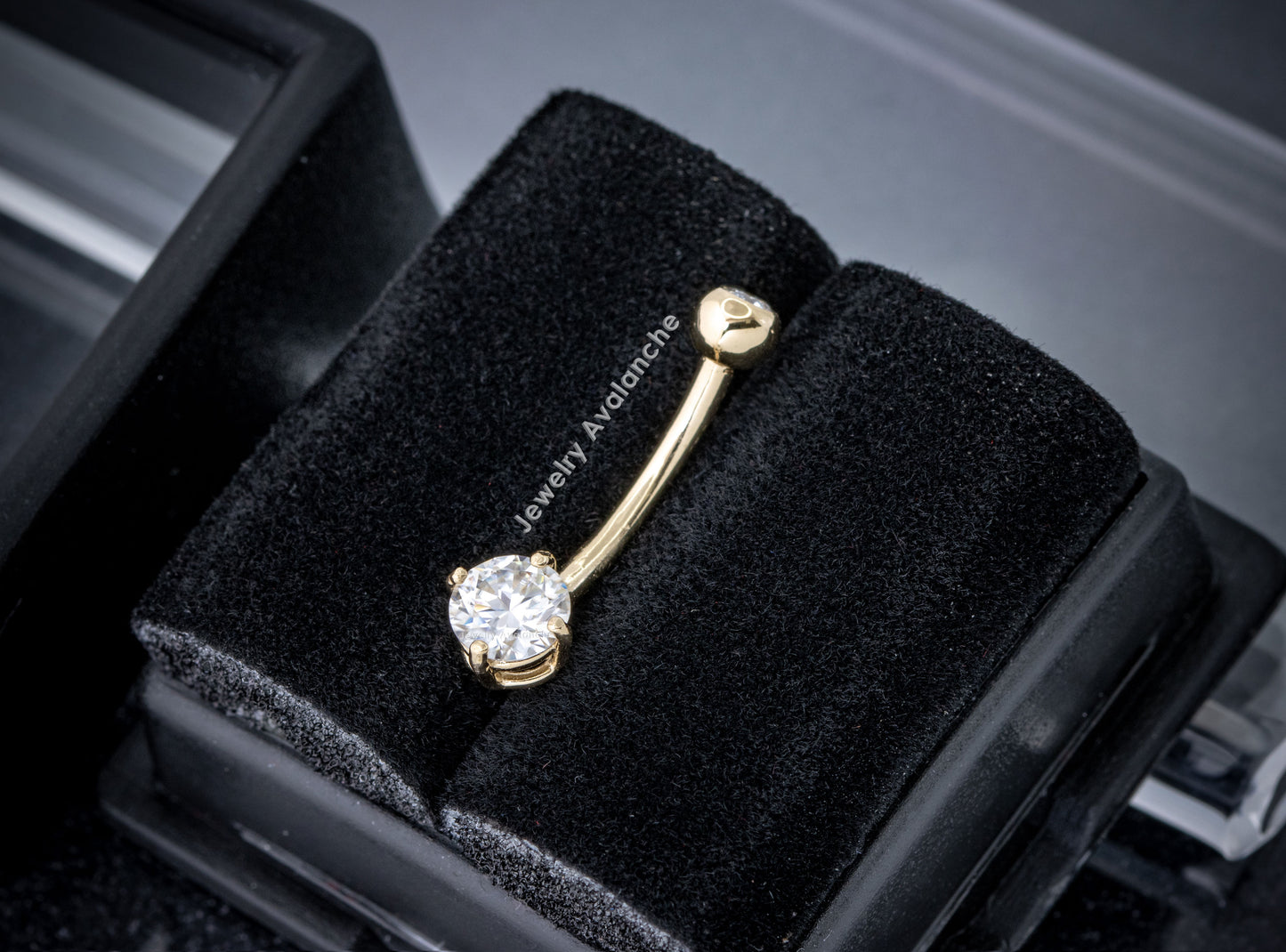 Jewelry Avalanche 14K Gold Belly Button Ring 0.57 ctw. Moissanite 14G Barbell Navel Ring